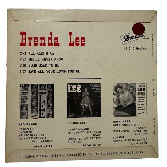 BRENDA LEE ALL ALONE AM I 45 RPM 7" FRENCH EP w/ Picture Sleeve - Picture 2 of 8